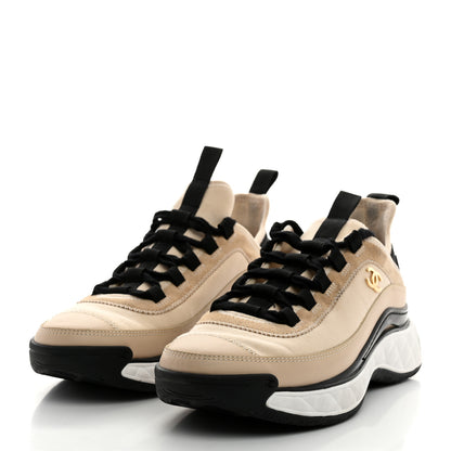 Chanel Velvet Calfskin Mixed Fibers CC Sneakers 37 Ivory Black 3 of 8