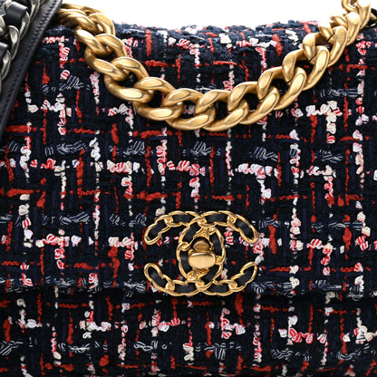 Chanel Tweed Quilted Medium Chanel 19 Flap Navy Blue White Red 8 of 10
