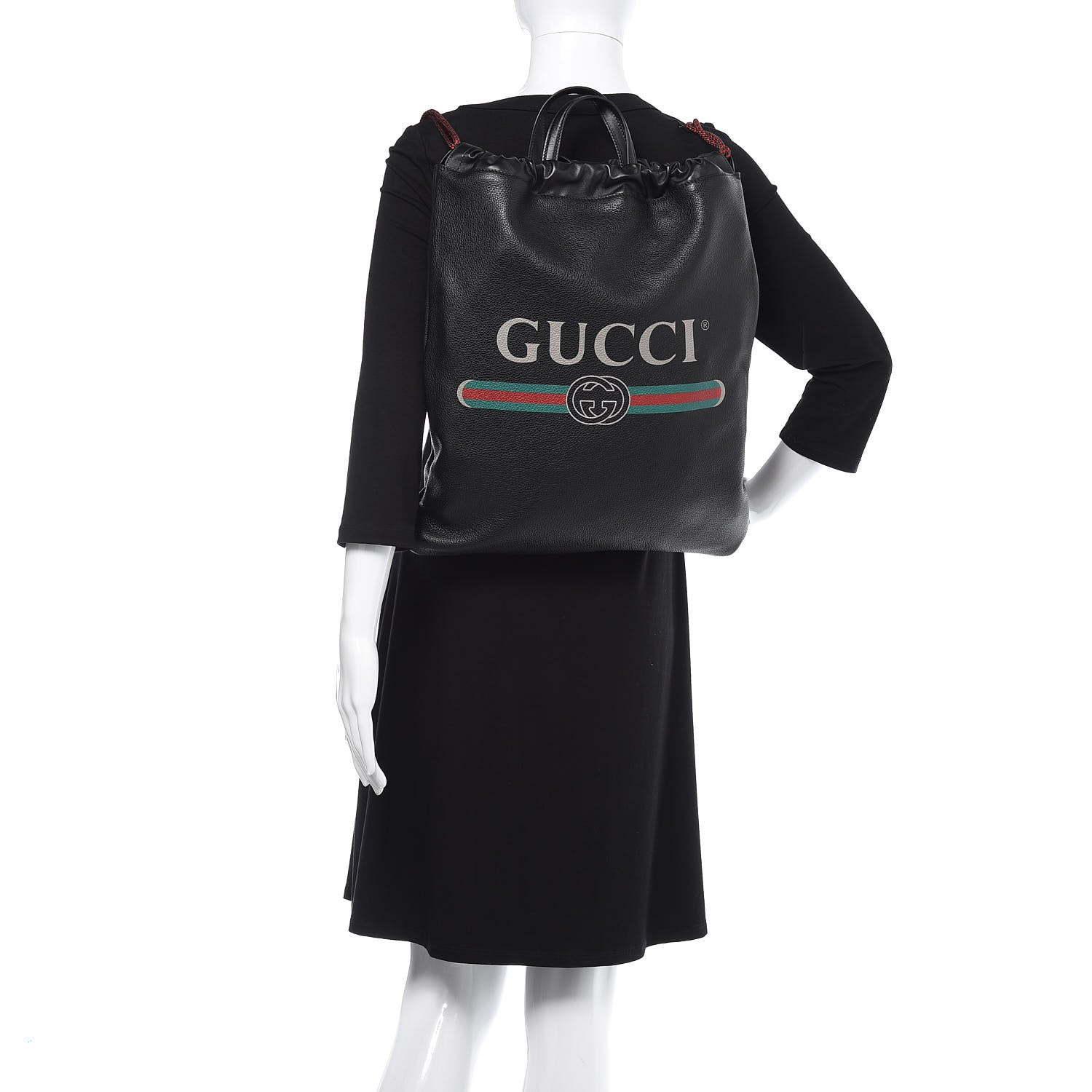 Gucci Calfskin Logo Drawstring Backpack Black 2 of 12