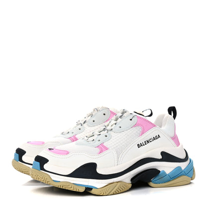 Balenciaga Fabric Mesh Washed Effect Womens Triple S Sneakers 40 Pink White Blue 3 of 12