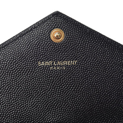 Saint Laurent Grain De Poudre Matelasse Chevron Monogram Flap Wallet Black 6 of 12
