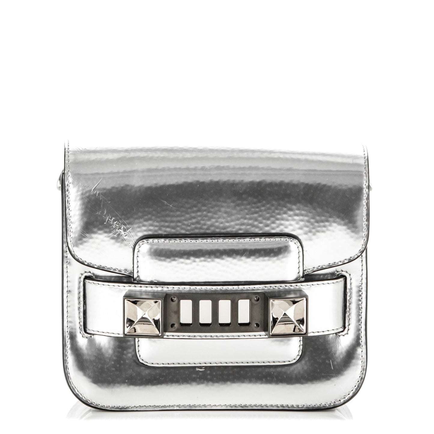 Metallic Patent Calfskin Tiny PS11 Shoulder Bag Silver