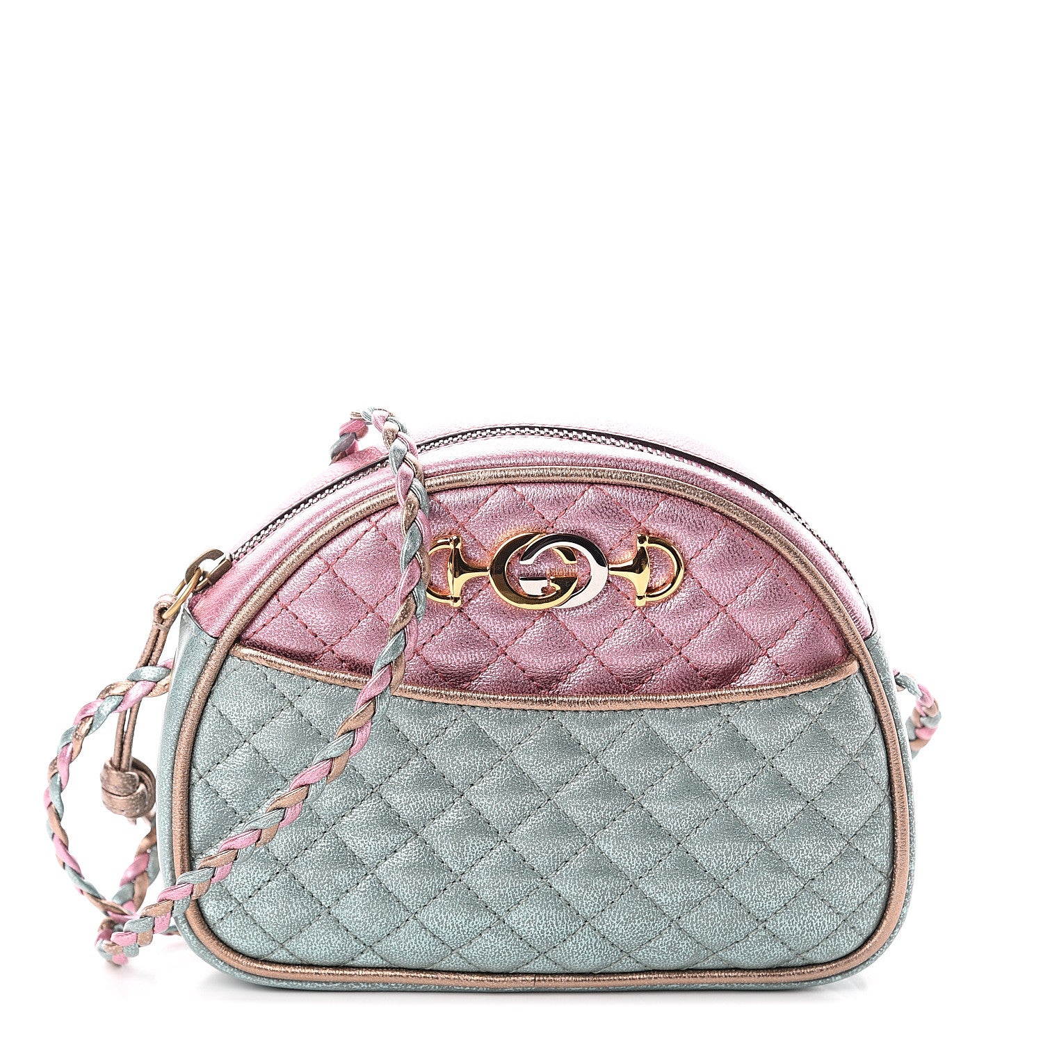 Gucci Laminated Nappa Trapuntata Mini Zumi Dome Shoulder Bag Rosa Lago Rame 1 of 8