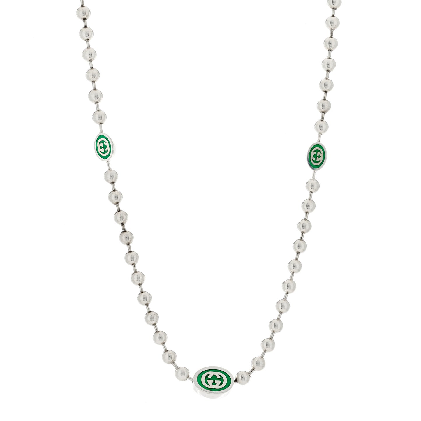 Sterling Silver Enamel Interlocking G Boule Chain Necklace Green