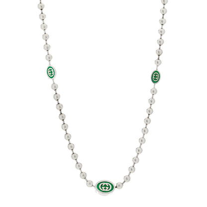 Gucci Sterling Silver Enamel Interlocking G Boule Chain Necklace Green 1 of 3
