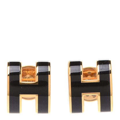 Hermes Gold Lacquered Mini Pop H Earrings Black 1 of 6