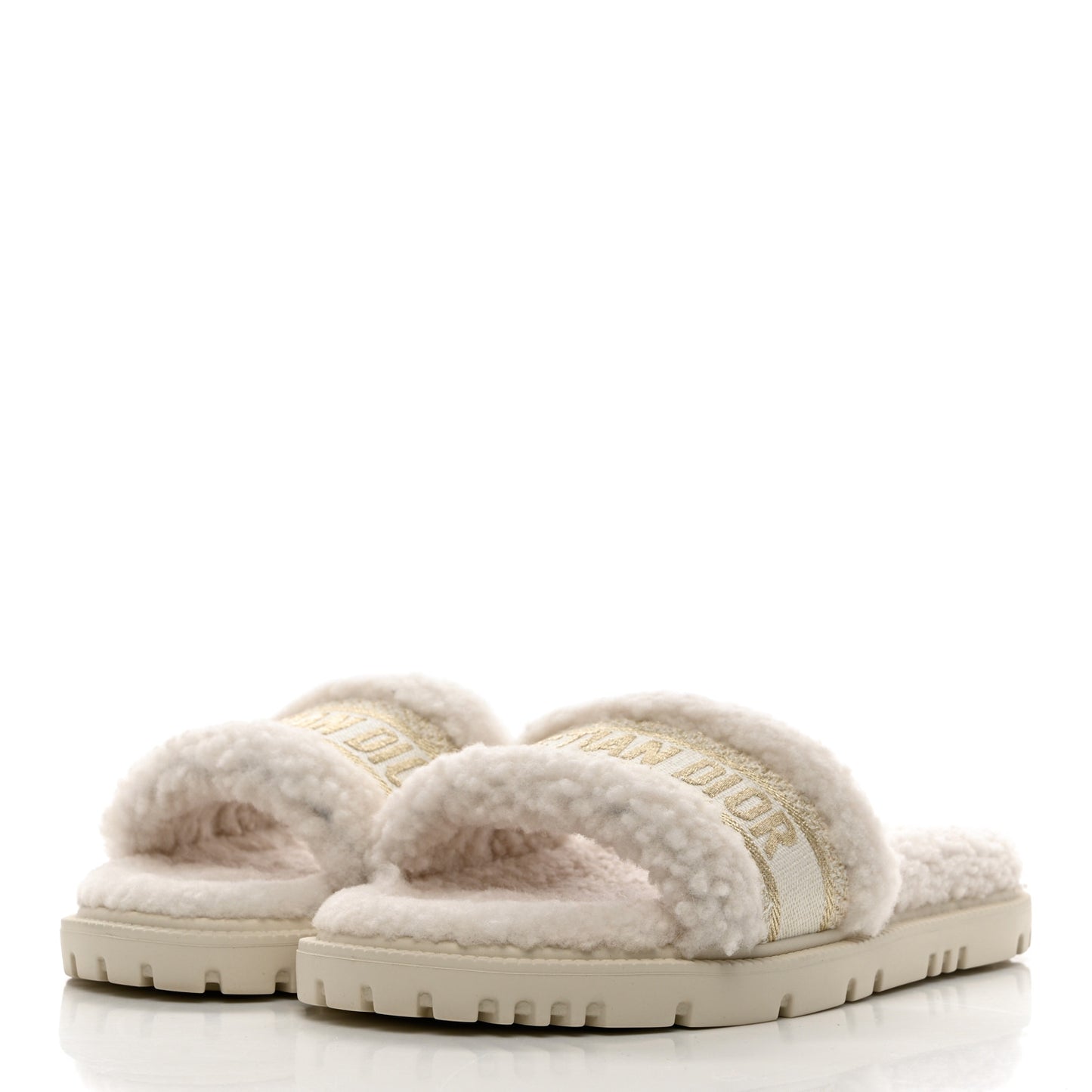 Shearling Canvas Lurex Embroidered Dway 10mm Slide Sandals 36.5 Natural Platinum