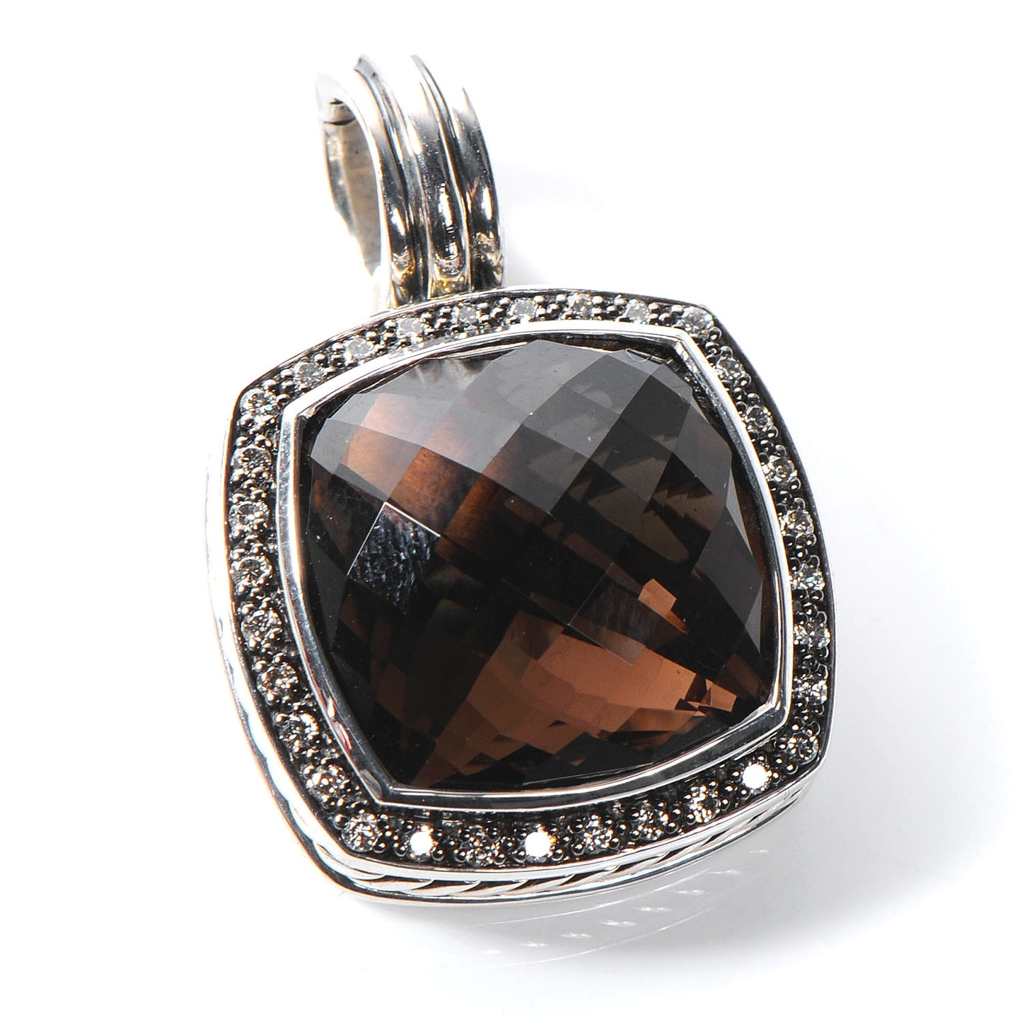 Sterling Silver Diamond 14mm Smoky Quartz Albion Pendant