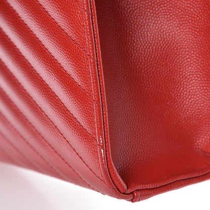 Saint Laurent Grain De Poudre Matelasse Chevron Large Monogram Satchel Lipstick Red 15 of 15