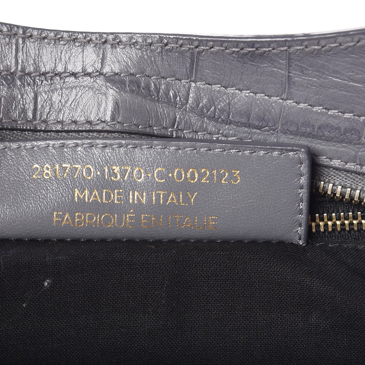 Calfskin Crocodile Embossed Giant 12 Gold Hardware City Gris Beton