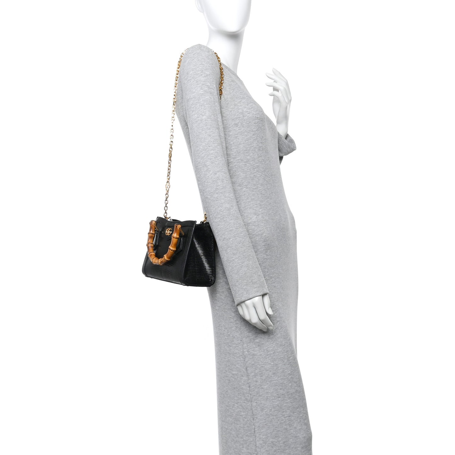 Lizard Mini Diana Tote Bag Black