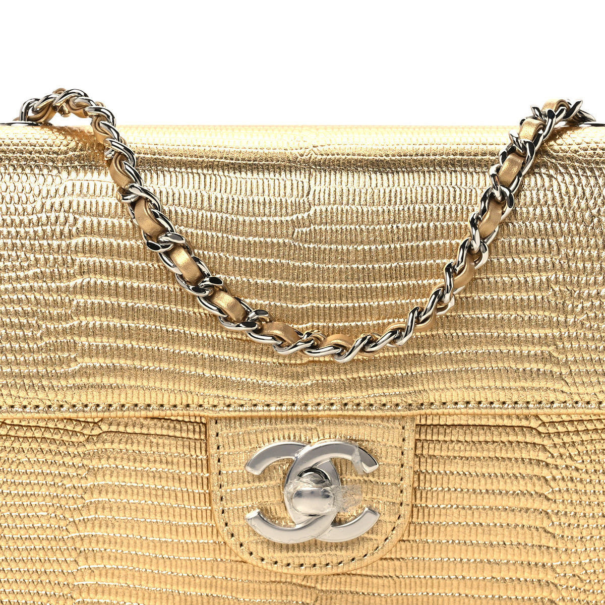 Metallic Calfskin Lizard Embossed Small East West Flap Gold