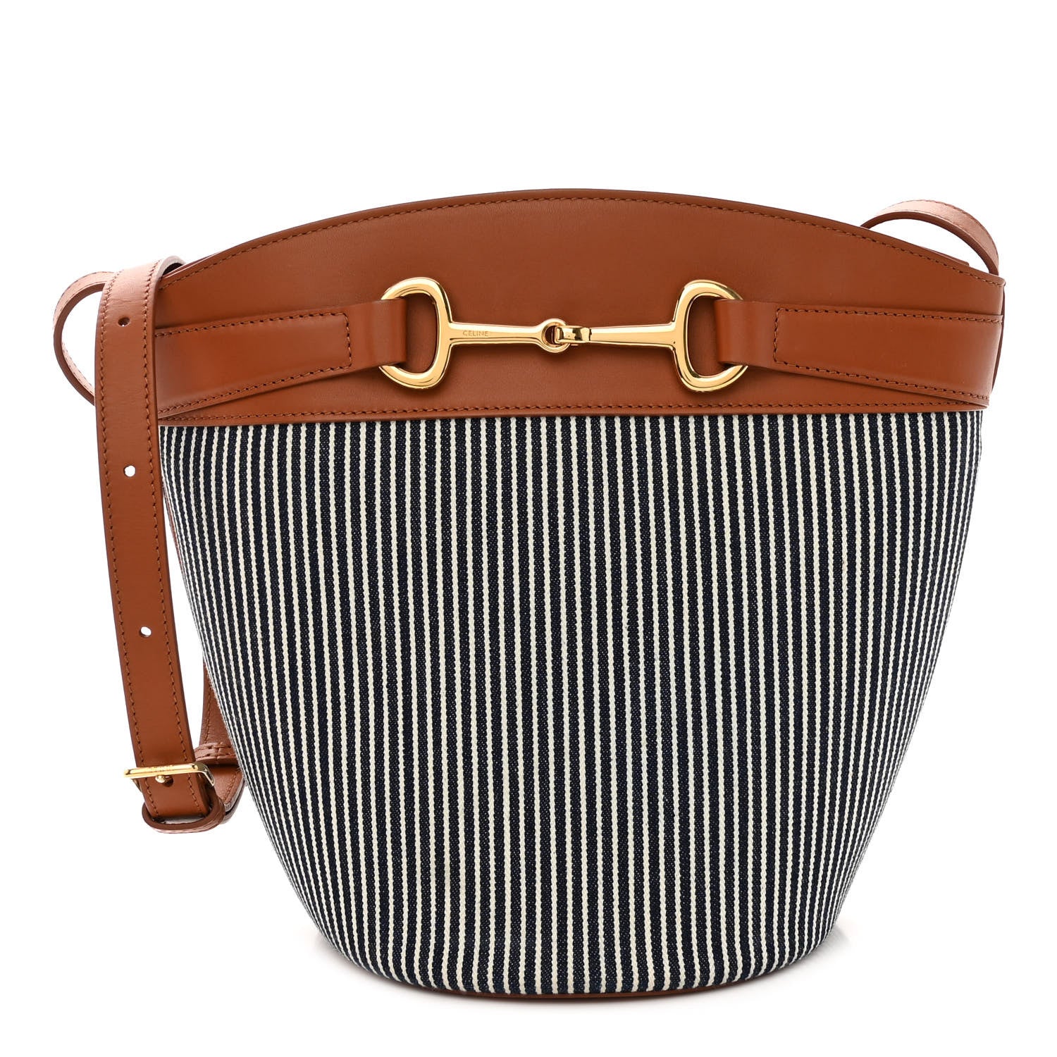 Celine Textile Calfskin Crecy Bucket Bag Blue Tan 1 of 9