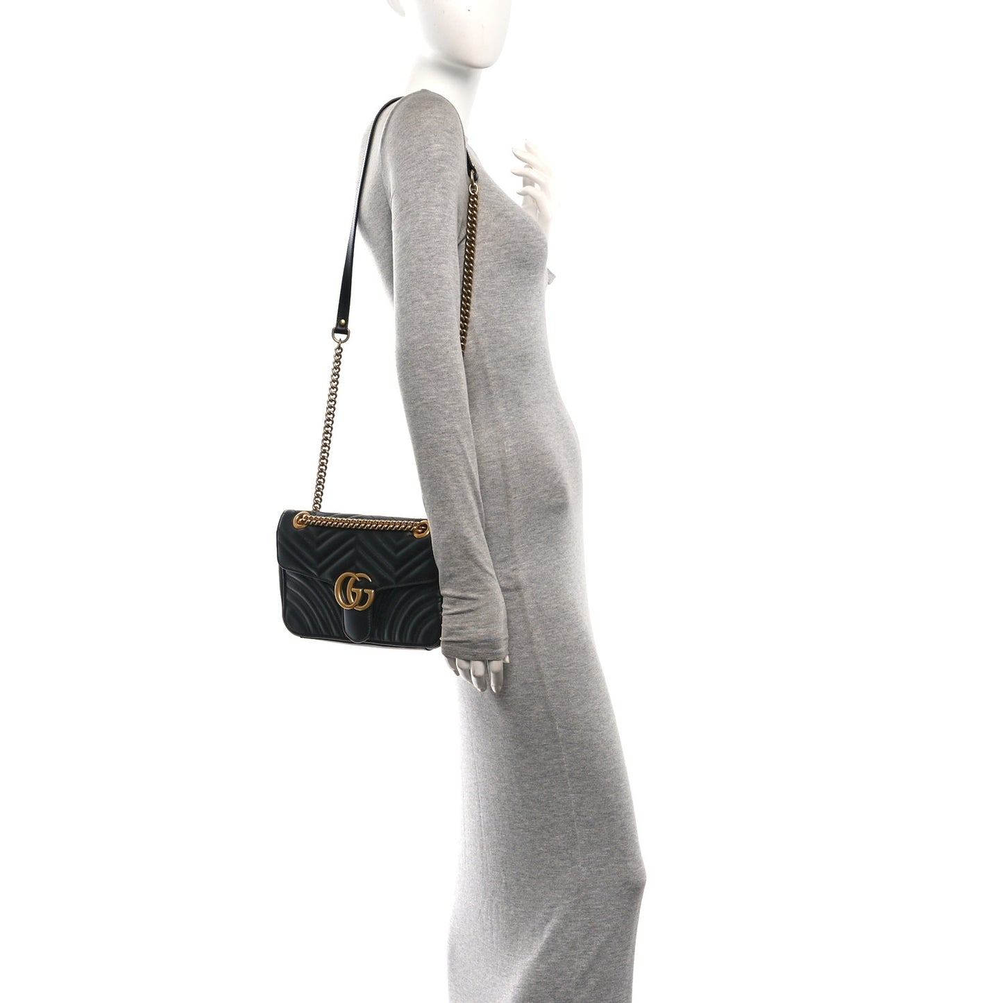 Calfskin Matelasse Small GG Marmont Shoulder Bag Black