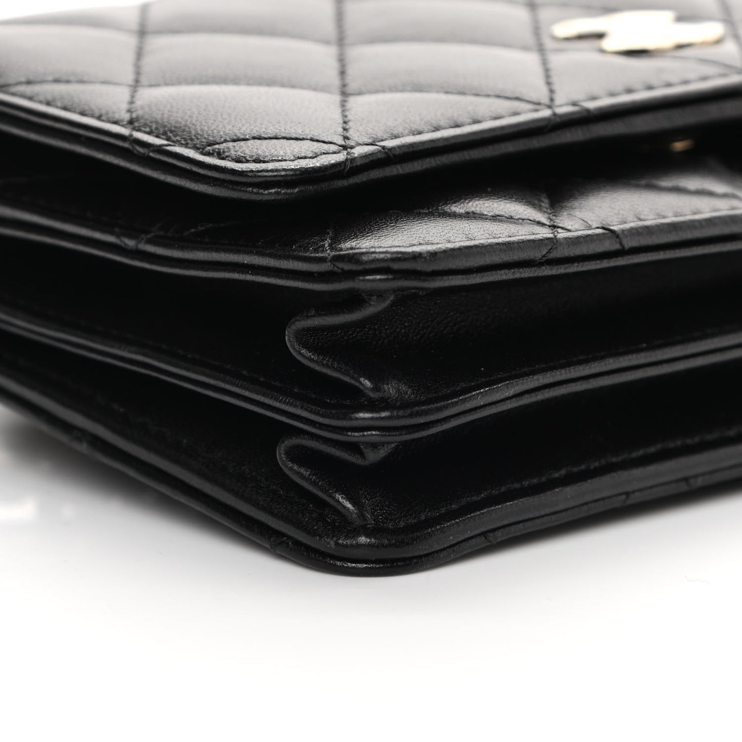 Lambskin Quilted Mini Camellia Bow Wallet On Chain WOC Black