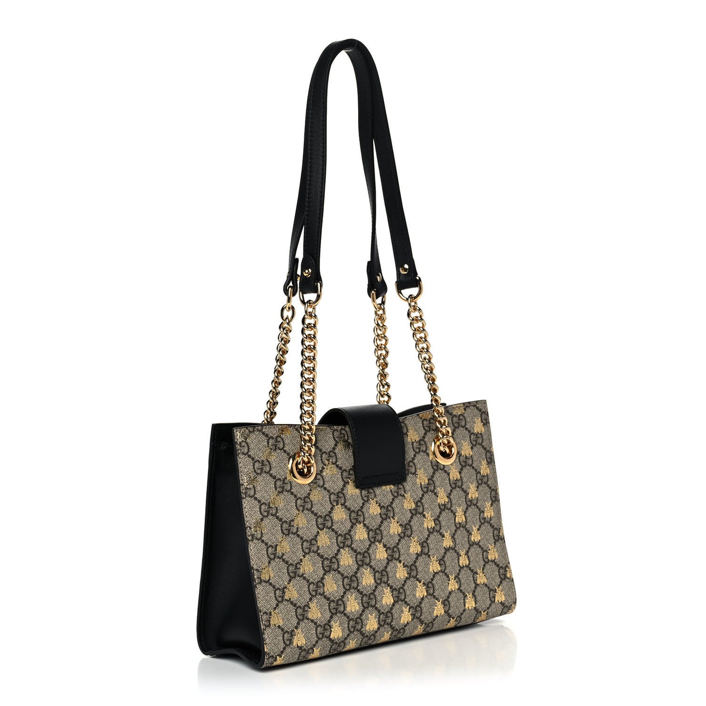 GG Supreme Monogram Bees Small Padlock Tote Beige Oro Black