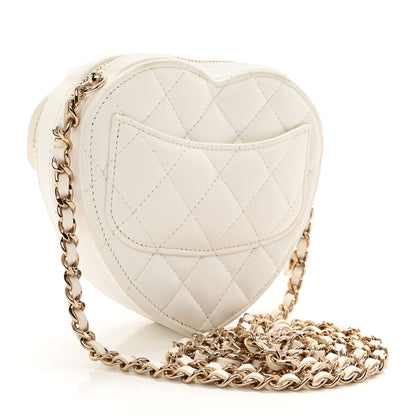 Chanel Lambskin Quilted CC In Love Heart Clutch With Chain White 3 of 9