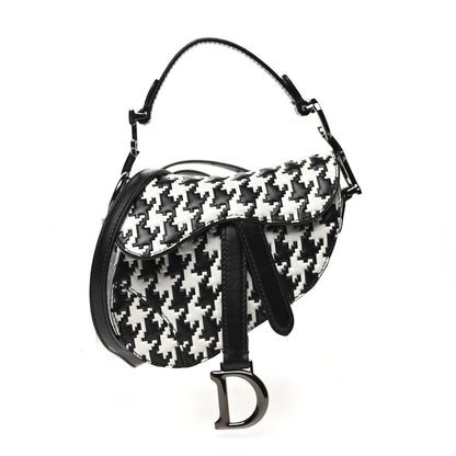 Christian Dior Calfskin Macro Houndstooth Embossed Micro Saddle Bag Black White 1 of 8