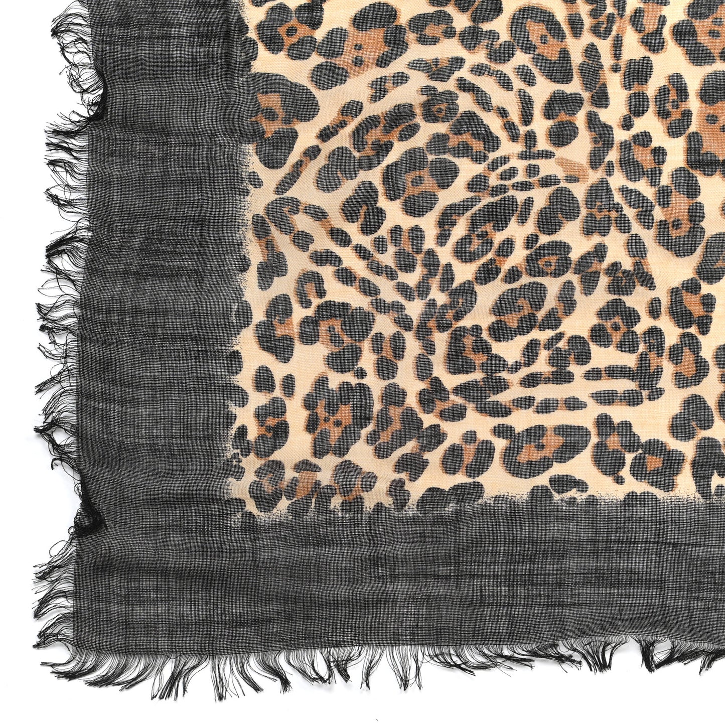 Silk Cashmere Wool Leopard Scarf Black