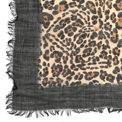 Gucci Silk Cashmere Wool Leopard Scarf Black 3 of 5