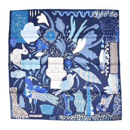 Hermes Silk La Maizeon Des Oiseaux Parleurs Scarf 90 Marine Canard Beige 1 of 8
