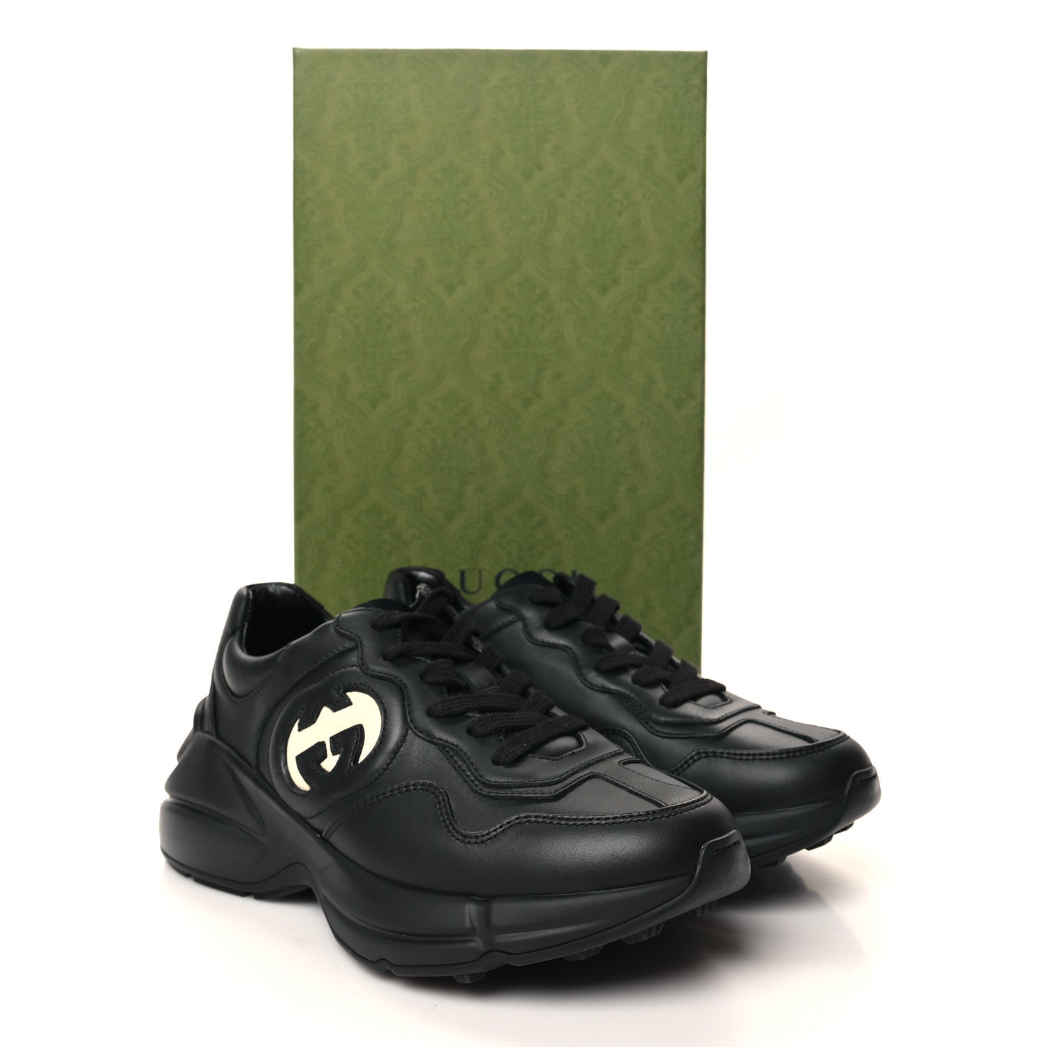 Gucci Dali Soft Calfskin Cut Out Interlocking G Womens Rhyton Sneakers 36.5 Black Ivoire 9 of 9