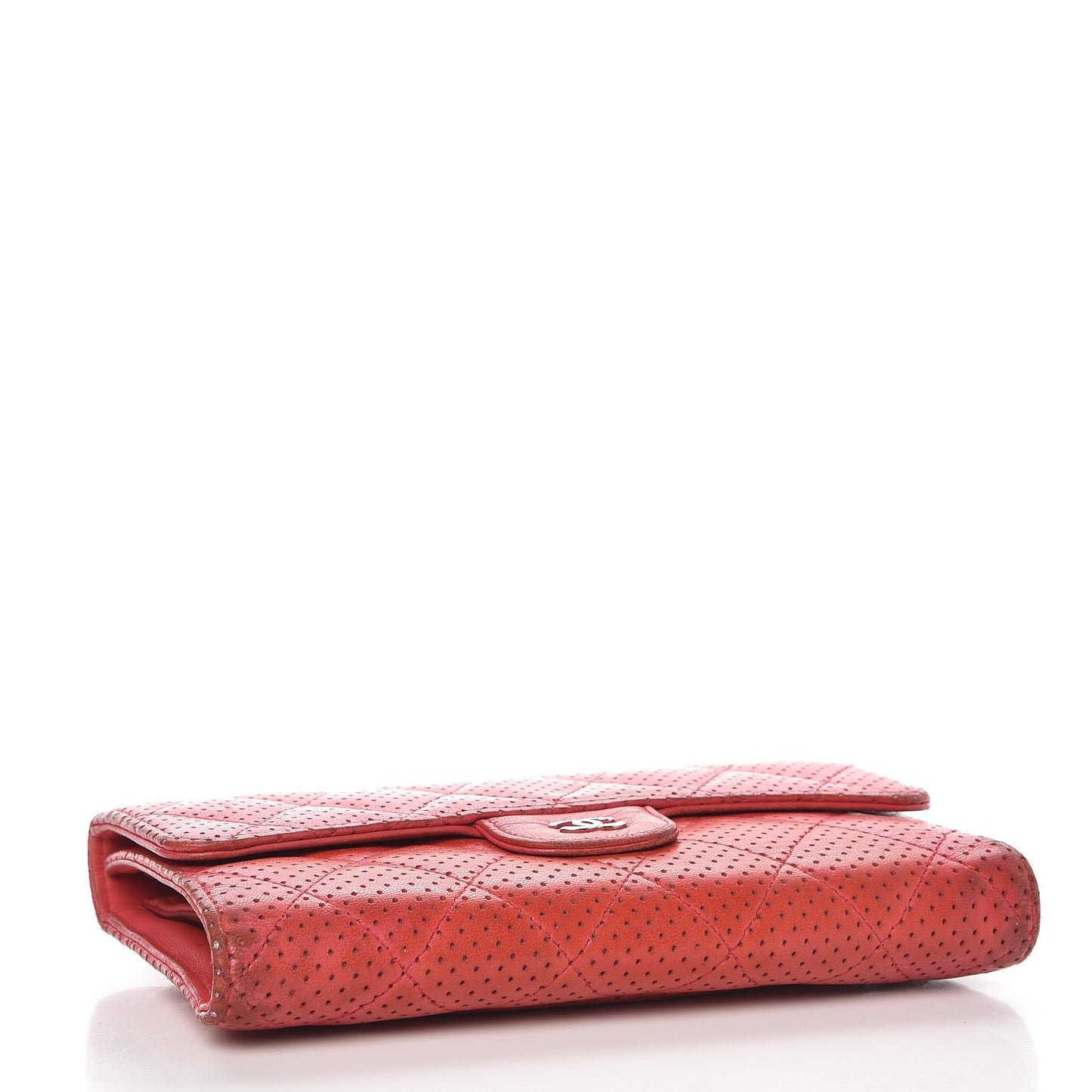 Perforated Lambskin Quilted Flap Wallet Red