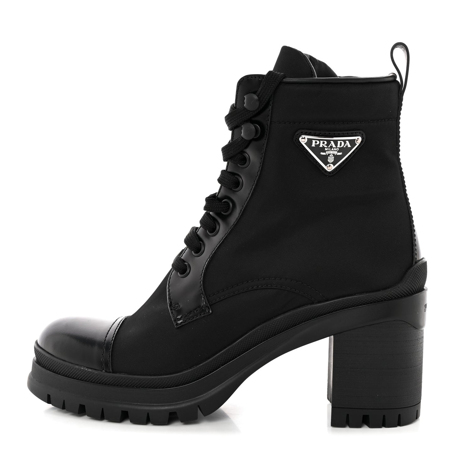 Spazzolato Re-Nylon Metal Triangle Logo Lace Up 85mm Boots 37.5 Black