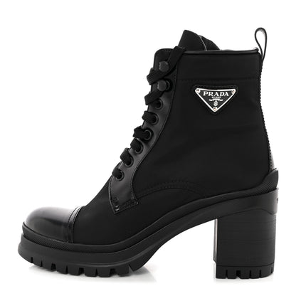 Prada Spazzolato Re-Nylon Metal Triangle Logo Lace Up 85mm Boots 37.5 Black 1 of 11
