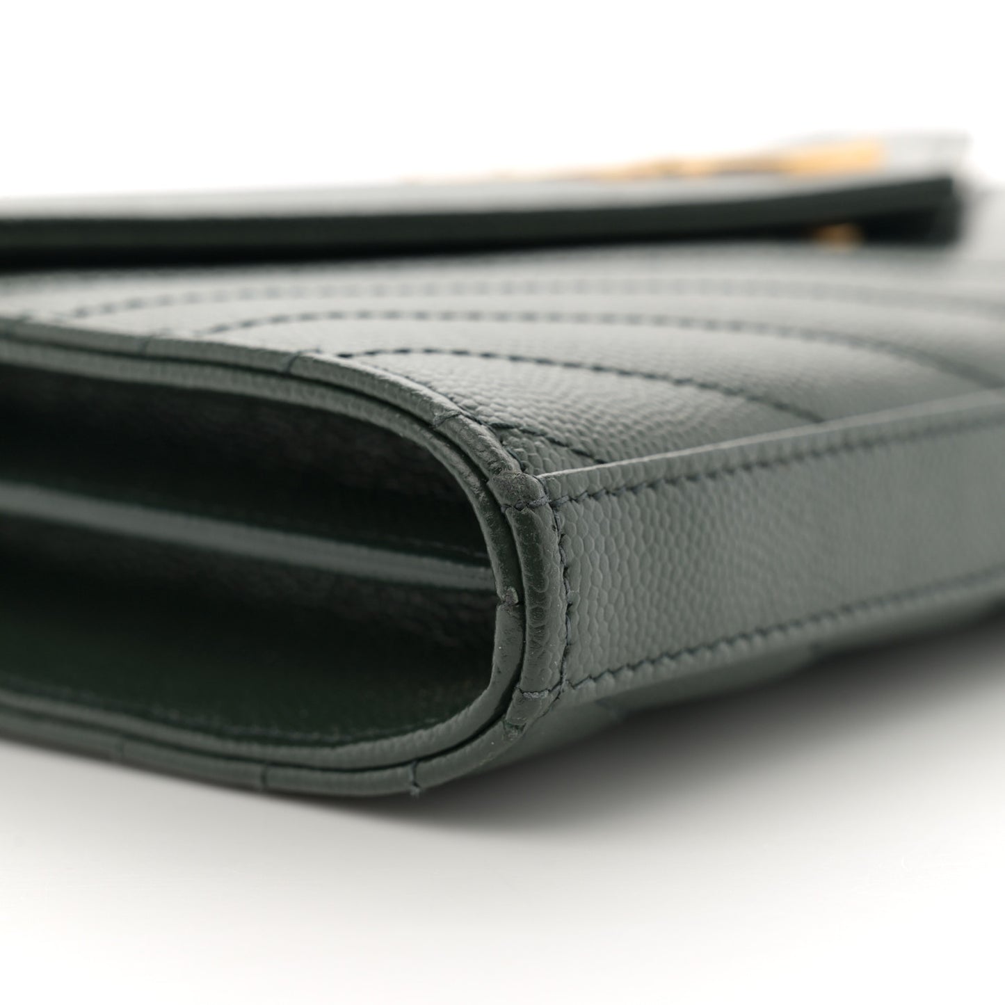 Grain De Poudre Matelasse Chevron Monogram Chain Wallet Dark Green