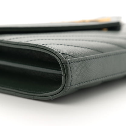 Saint Laurent Grain De Poudre Matelasse Chevron Monogram Chain Wallet Dark Green 9 of 14