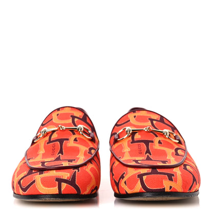 Gucci Betis Glamour Canvas Horsebit Print Womens Jordaan Loafers 39.5 Orange Red Rosso Ancora 3 of 11