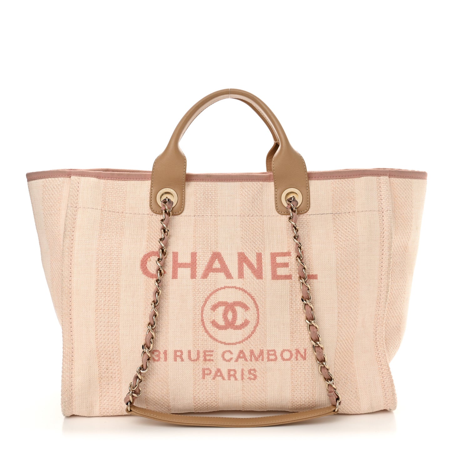 Mixed Fibers Calfskin Striped Medium Deauville Tote Light Pink