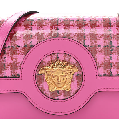 Versace Calfskin Vinyl Small Houndstooth La Medusa Crossbody Bag  Red Fuchsia 7 of 10