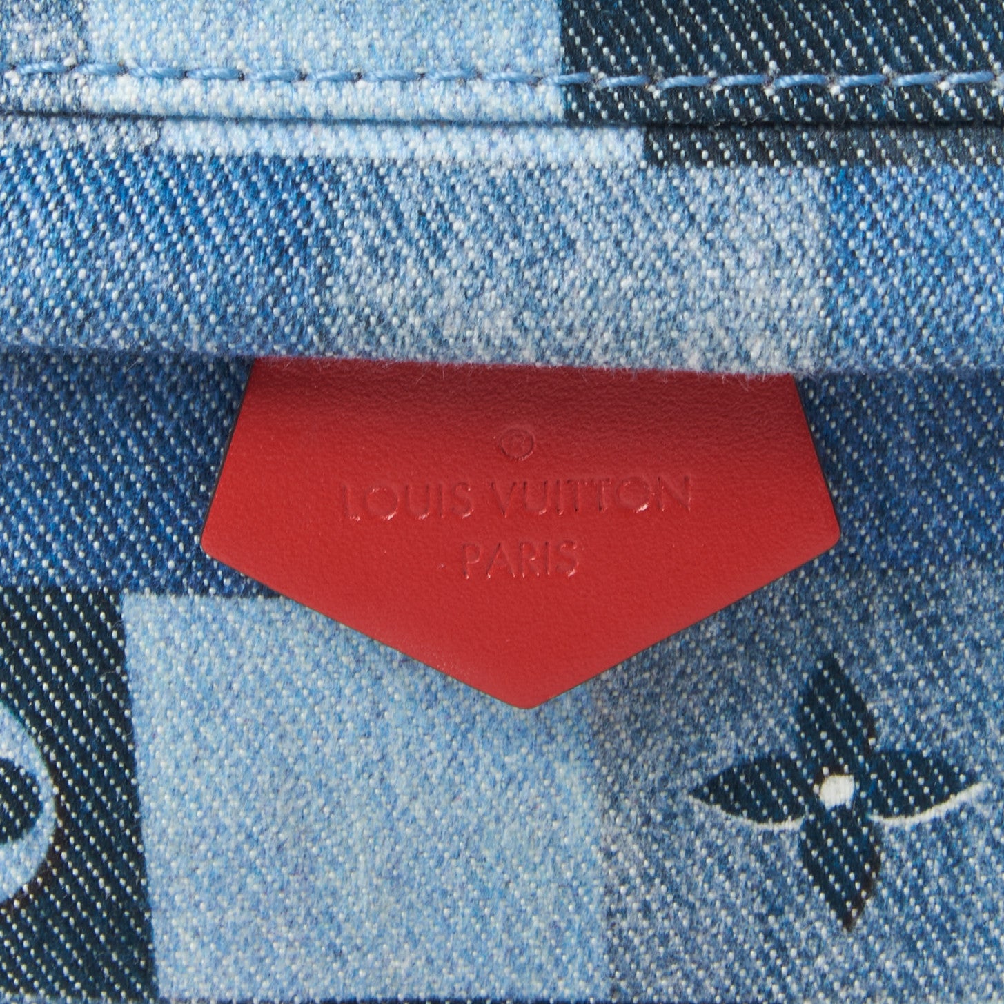 Louis Vuitton Denim Damier Monogram Patchwork Palm Springs Backpack Mini Blue Rouge 7 of 9