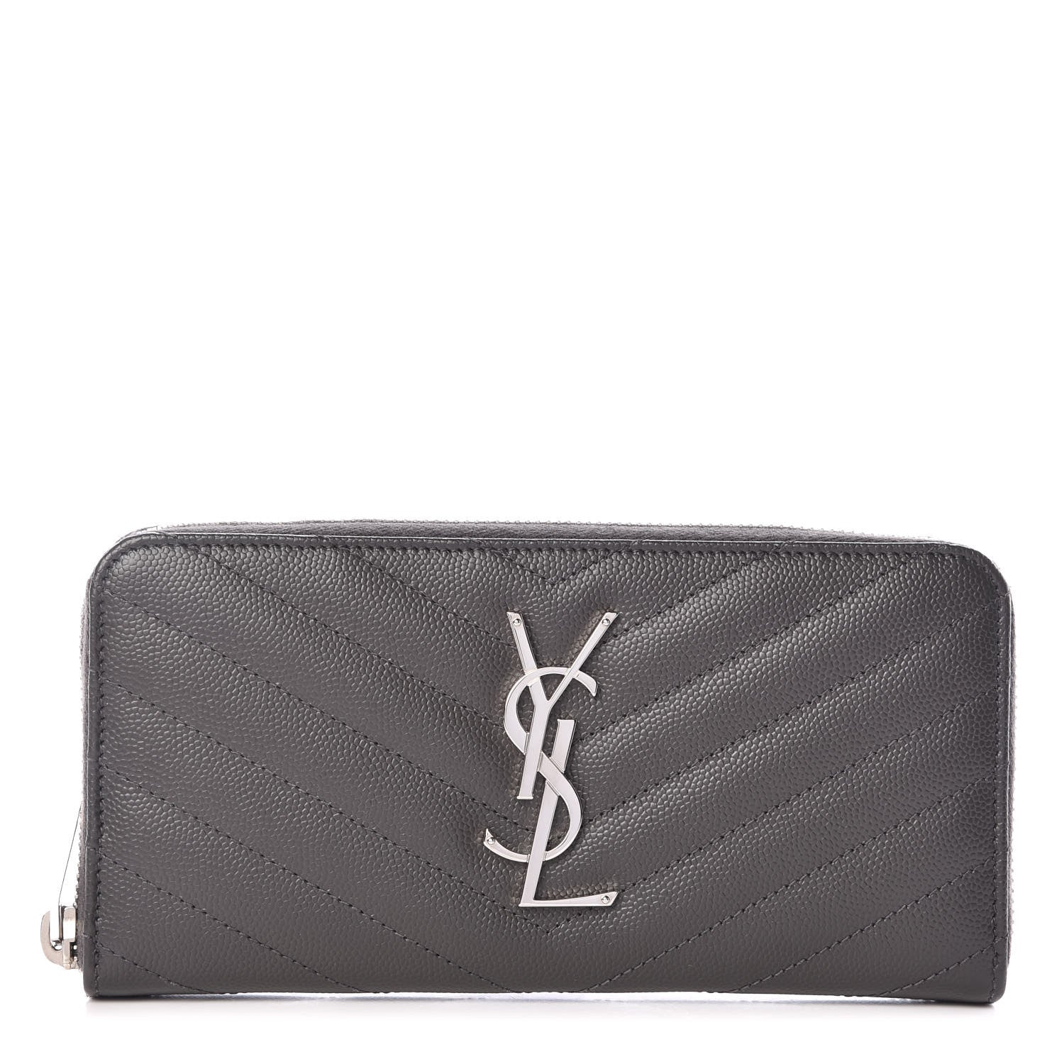 Saint Laurent Grain De Poudre Matelasse Chevron Monogram Zip Around Wallet Earth 1 of 9