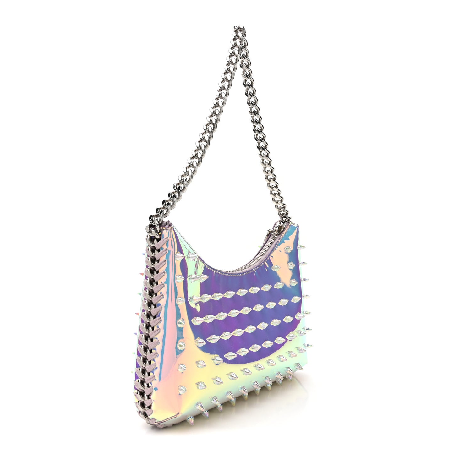 Holographic Faux Leather Mini Zip Spike Falabella Silver