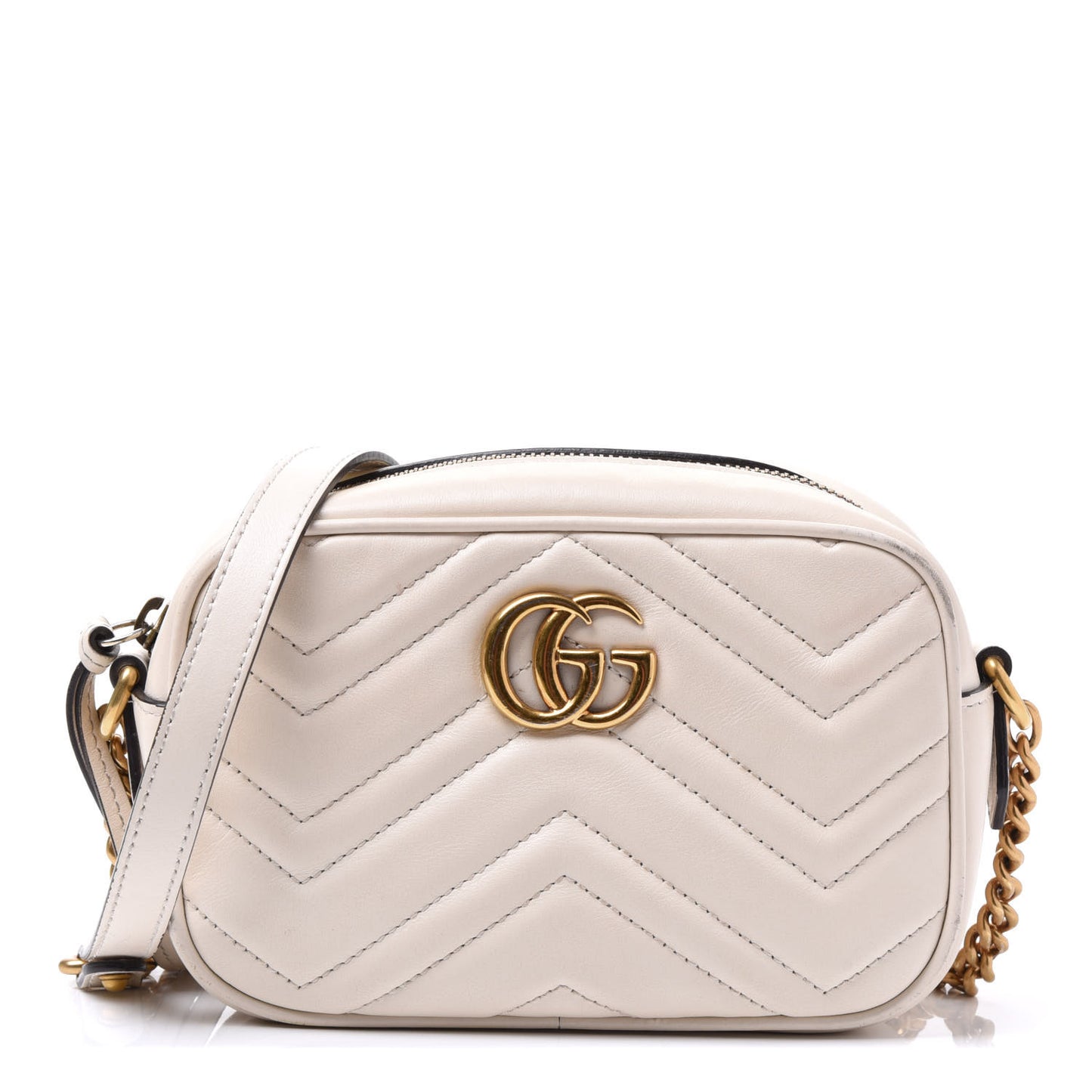 Calfskin Matelasse Mini GG Marmont Chain Shoulder Bag White