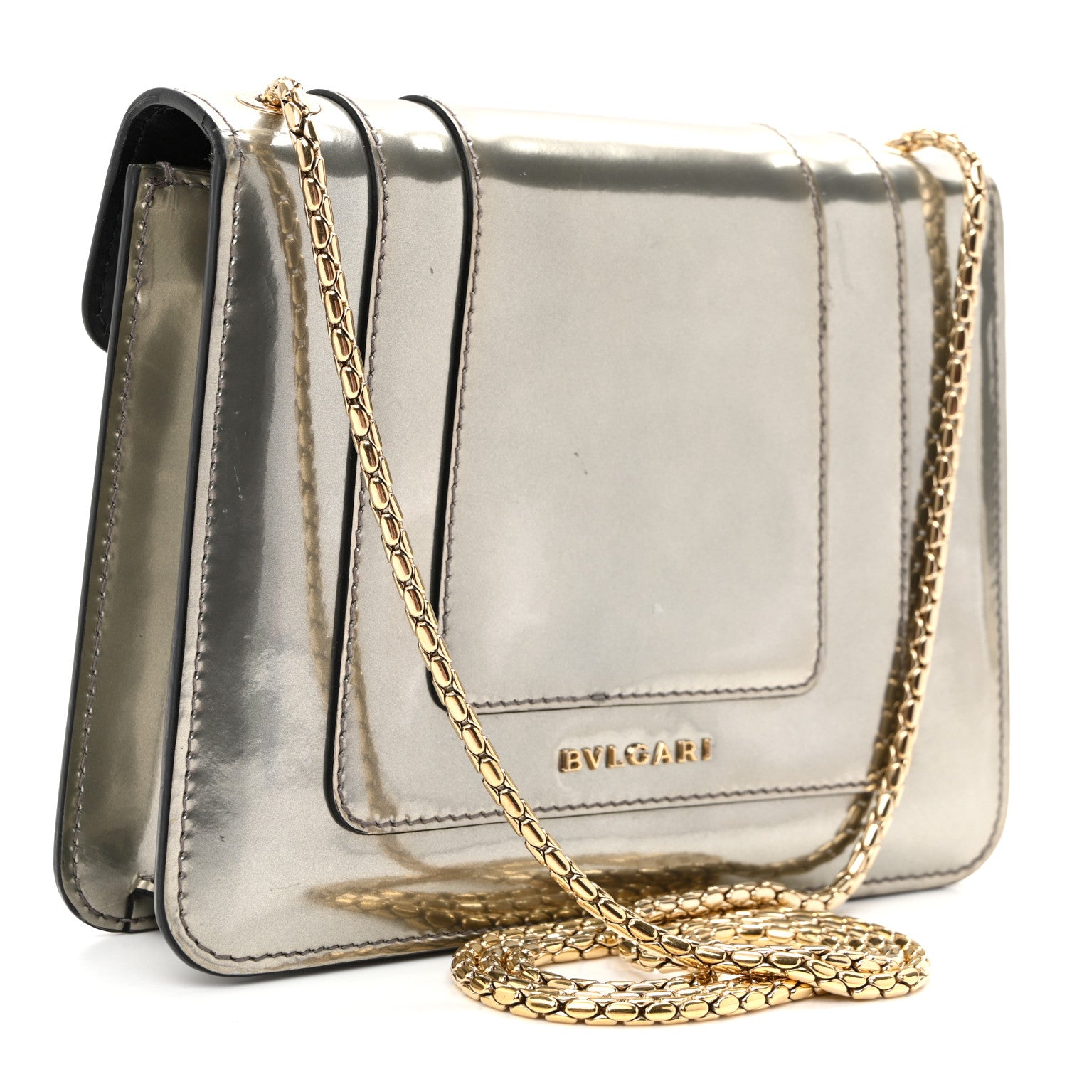 Bulgari Metallic Calfskin Small Serpenti Forever Snake Strap Crossbody Bag Silver 3 of 14