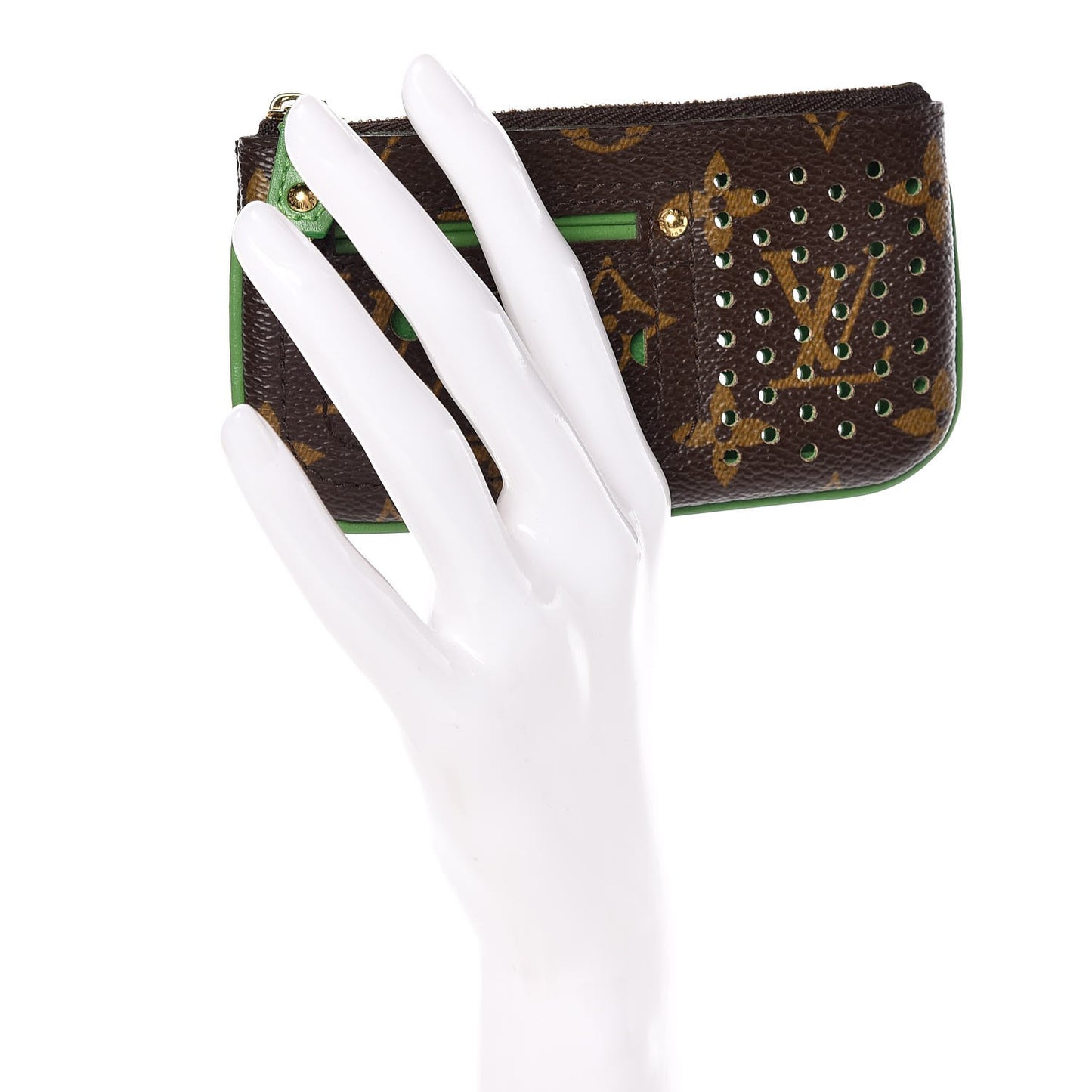 Monogram Perforated Key Pouch Green