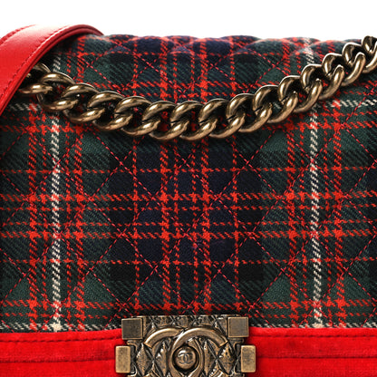 Chanel Velvet Plaid Tartan Quilted Medium Boy Flap Red 8 of 11