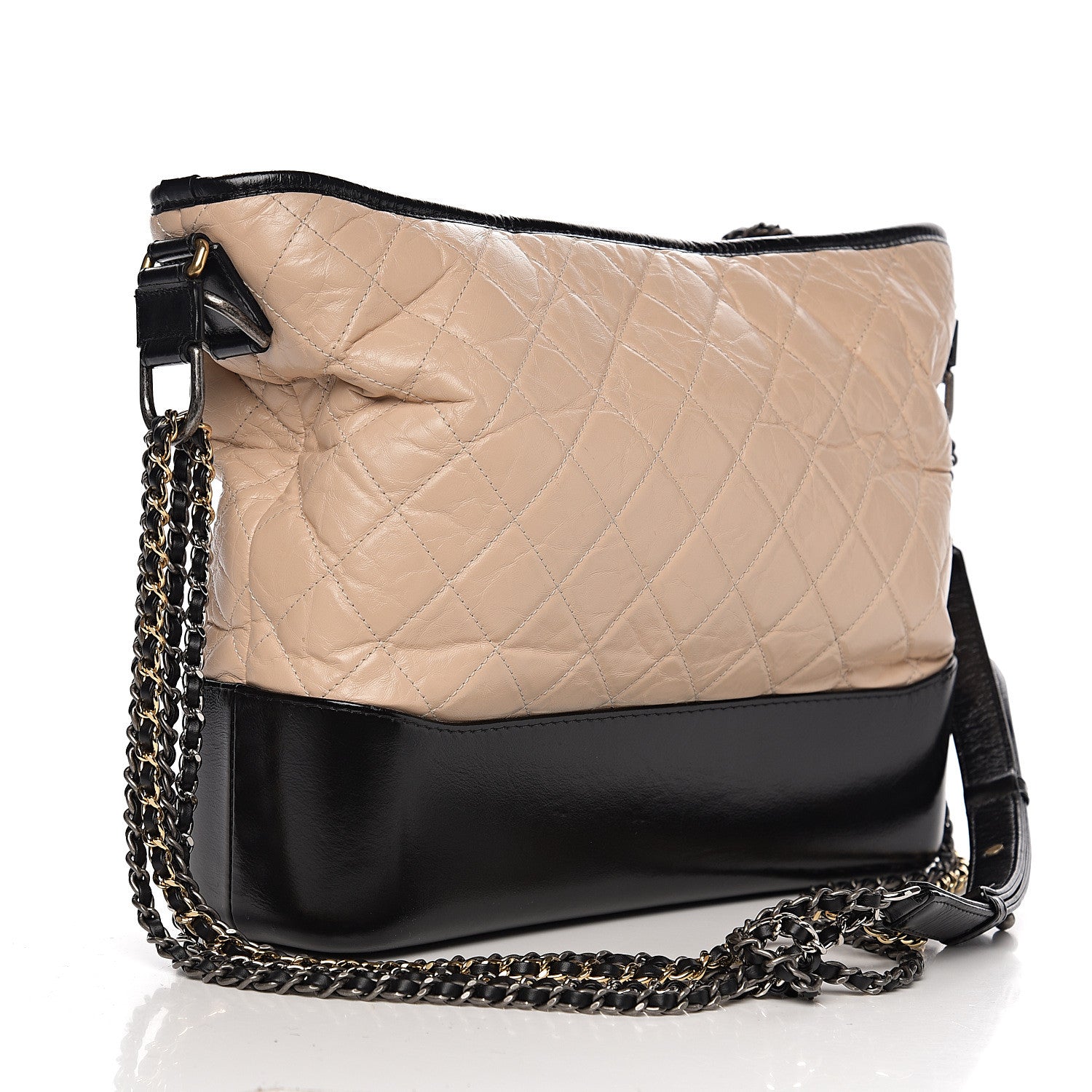 Chanel Aged Calfskin Quilted Large Gabrielle Hobo Beige Black 2 of 10