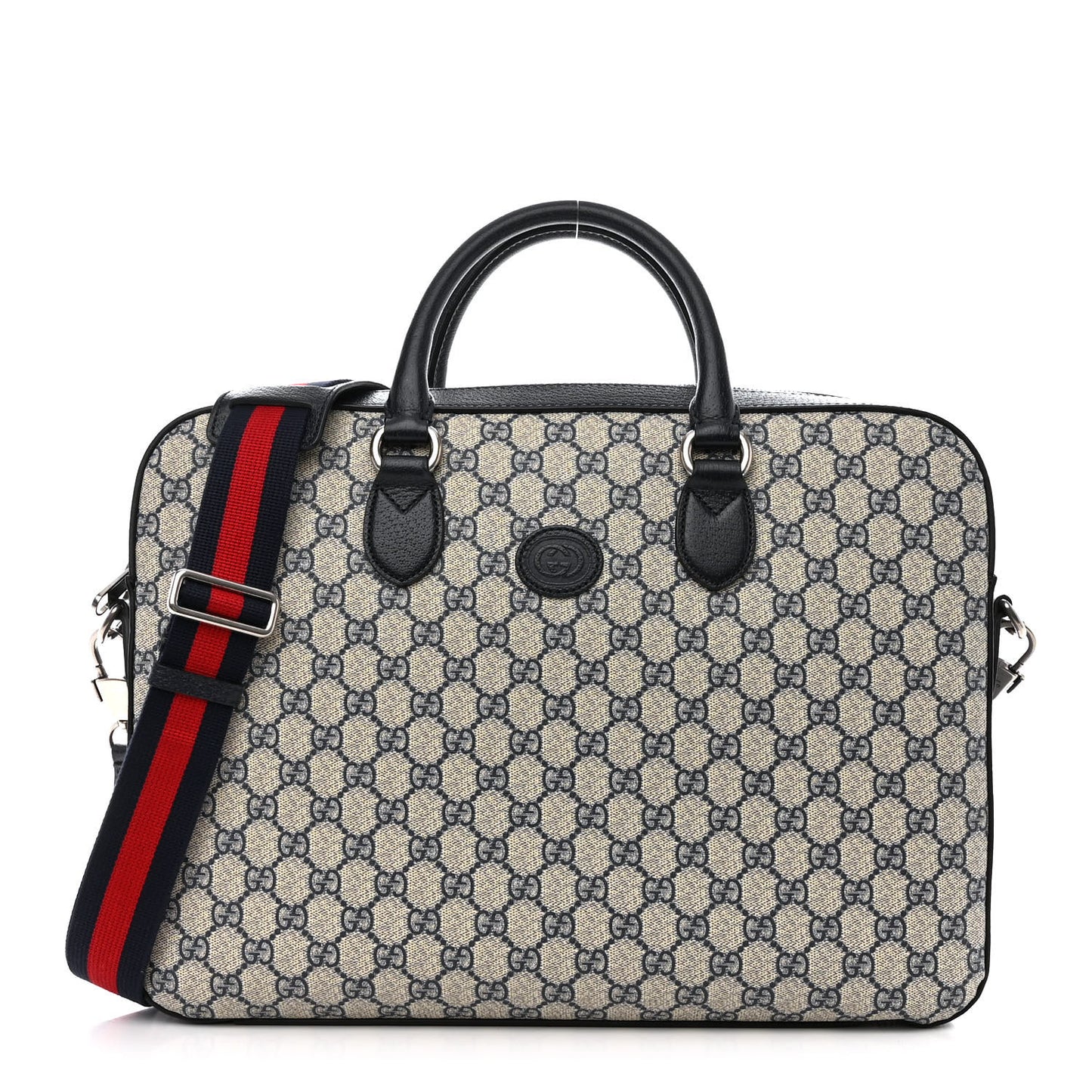 GG Supreme Monogram Textured Dollar Calfskin Web Retro Interlocking G Business Case Beige Blue