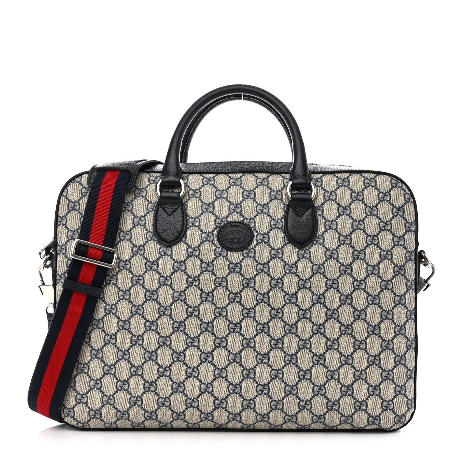 Gucci GG Supreme Monogram Textured Dollar Calfskin Web Retro Interlocking G Business Case Beige Blue 1 of 13