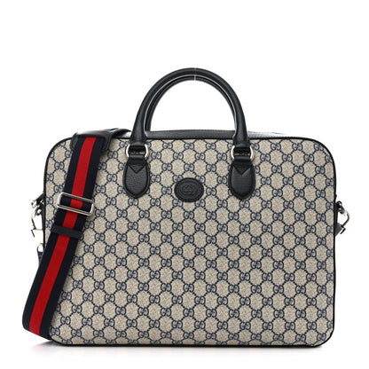 Gucci GG Supreme Monogram Textured Dollar Calfskin Web Retro Interlocking G Business Case Beige Blue 1 of 13