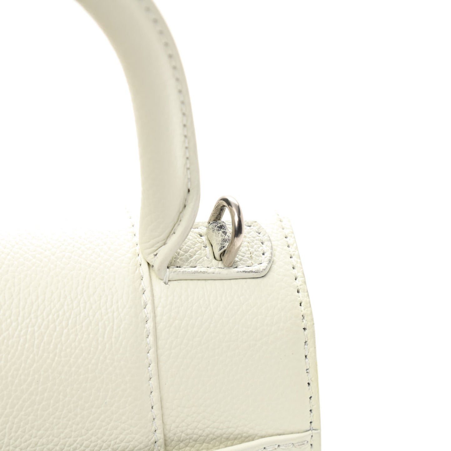 Grained Calfskin Small Hourglass Top Handle Bag White
