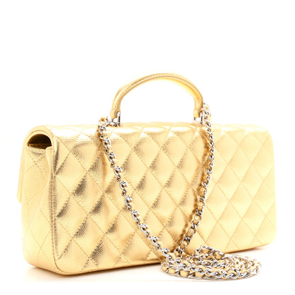 Chanel Metallic Caviar Quilted Top Handle East West Flap Gold 3 of 11