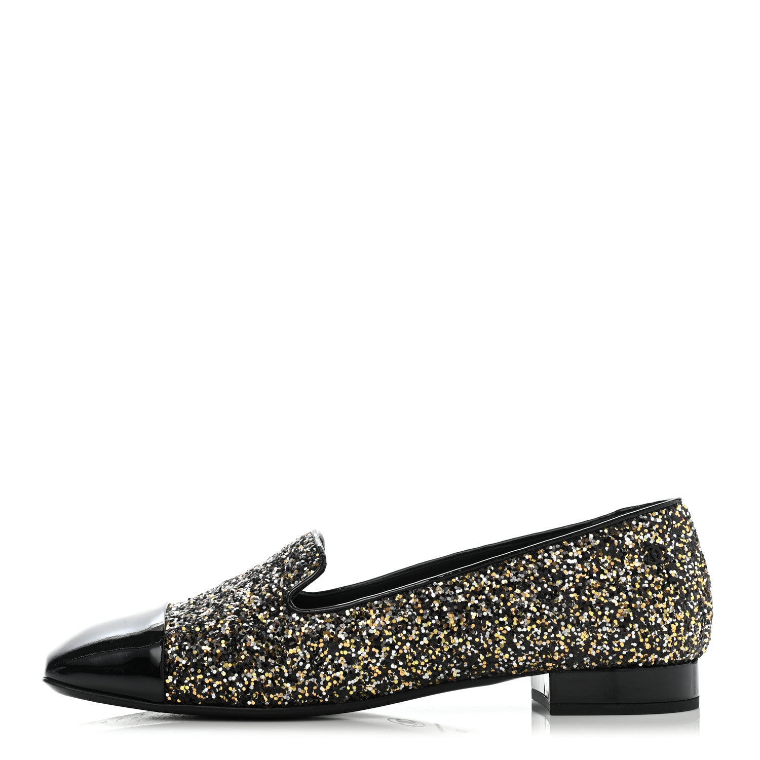 Chanel Glitter Fabric Patent Calfskin Moccasin Loafers 39 Black Bronze 1 of 8