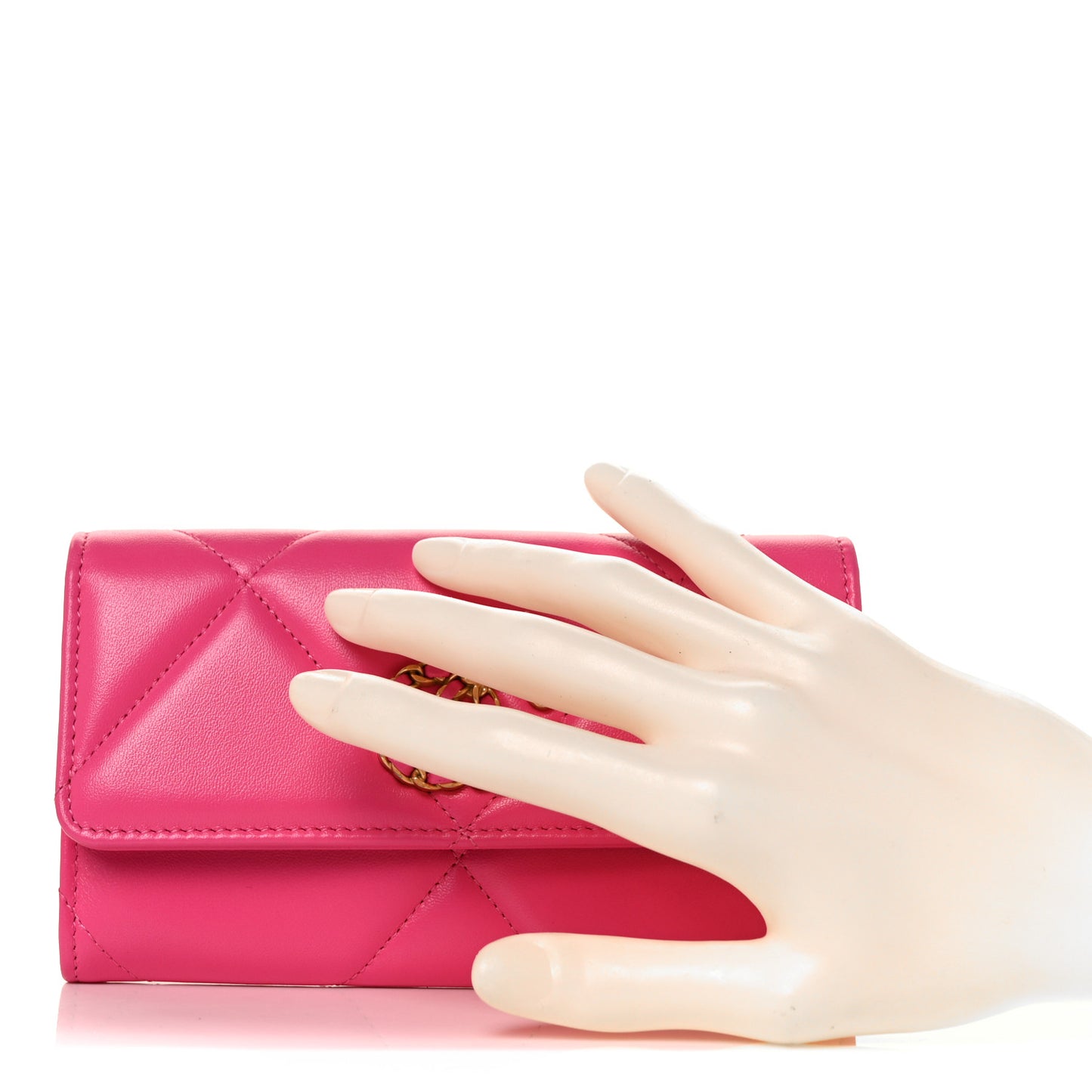 Lambskin Quilted Chanel 19 Flap Wallet Dark Pink