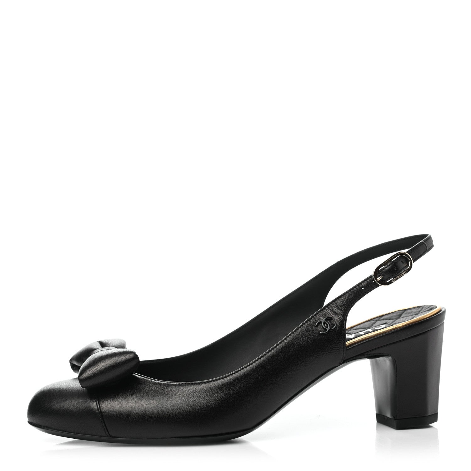 Chanel Lambskin Slingback Bow Pumps 37 Black 1 of 8